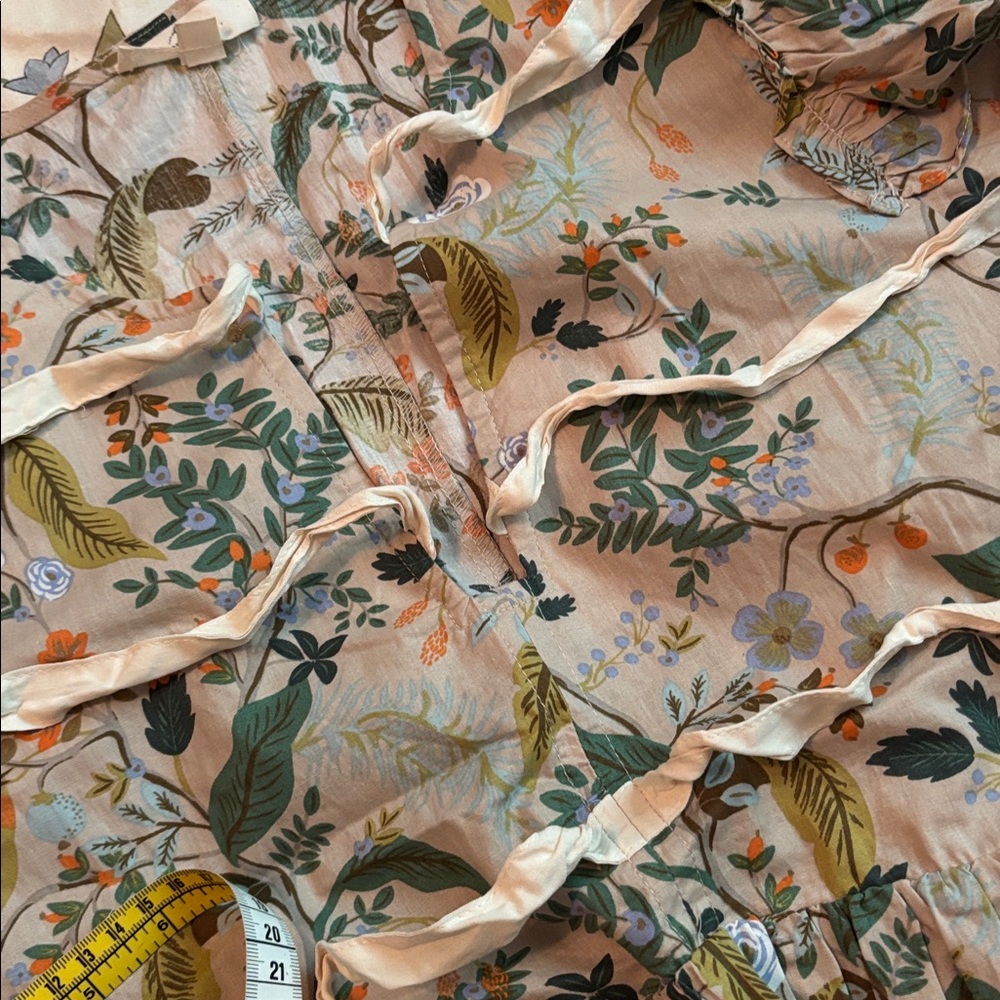 entro Cream Floral Tie-Front Midi Dress with Green and Yellow Print - Picture 6 of 7